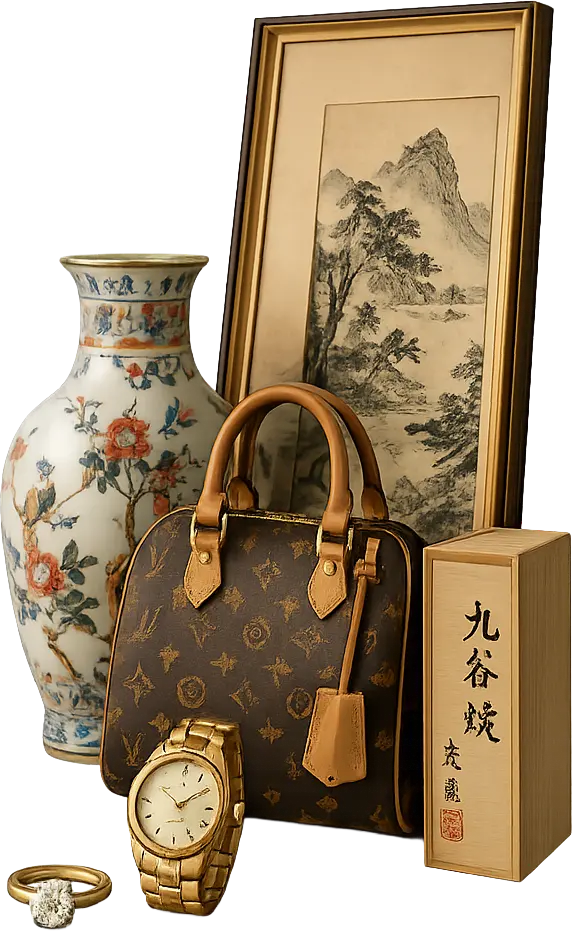 骨董品、絵画、ブランドバッグ、時計、宝石など弁財屋が取り扱うお品物のイメージ