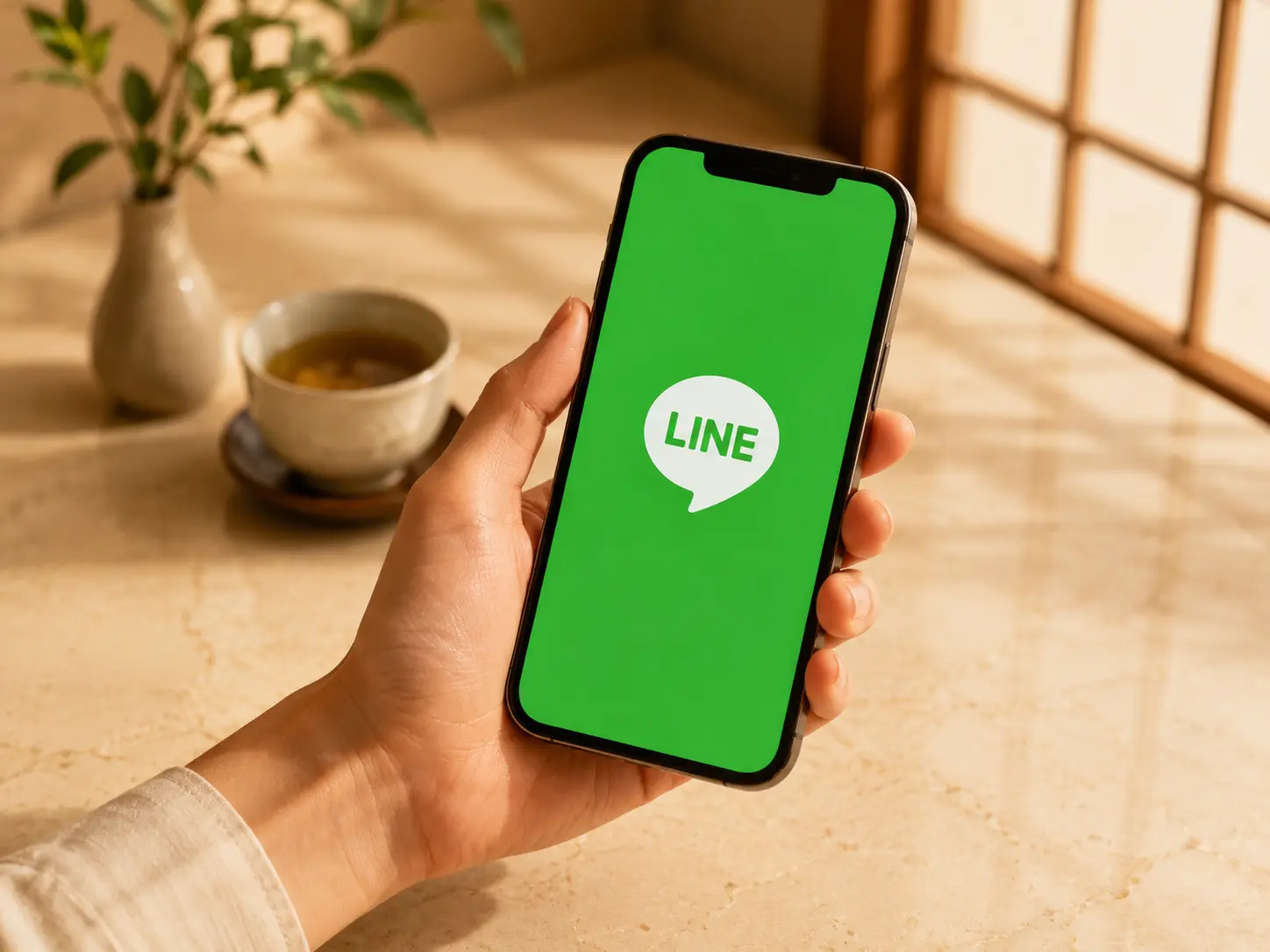 LINEの画面を表示したスマートフォン