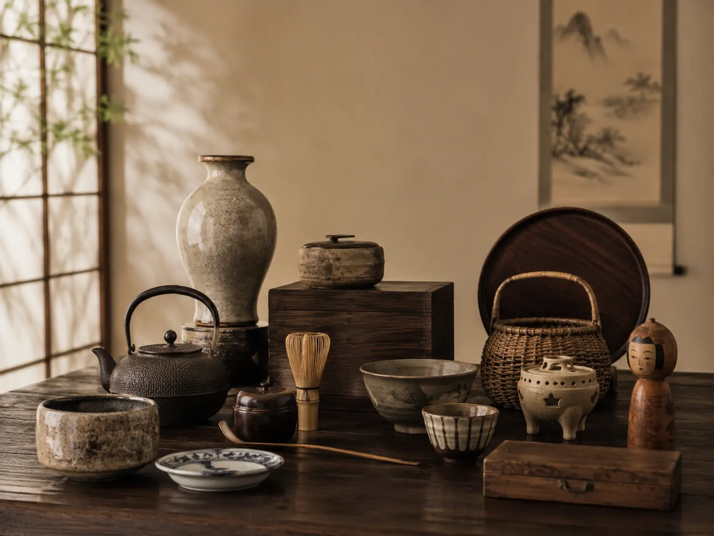 陶器・茶道具・古道具など古いお品物の相談をイメージした静物