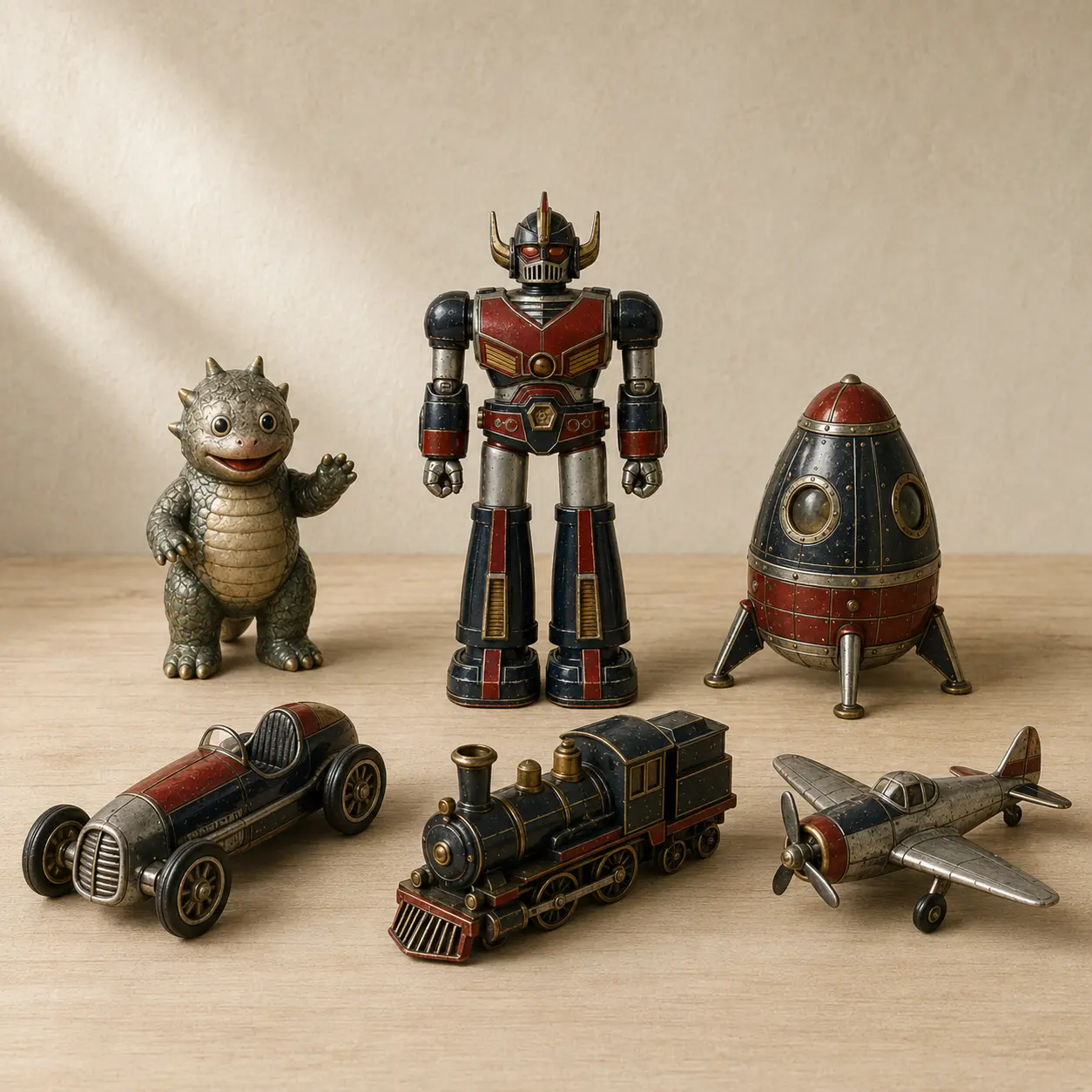 複数の玩具コレクション全体をまとめて撮影する写真例